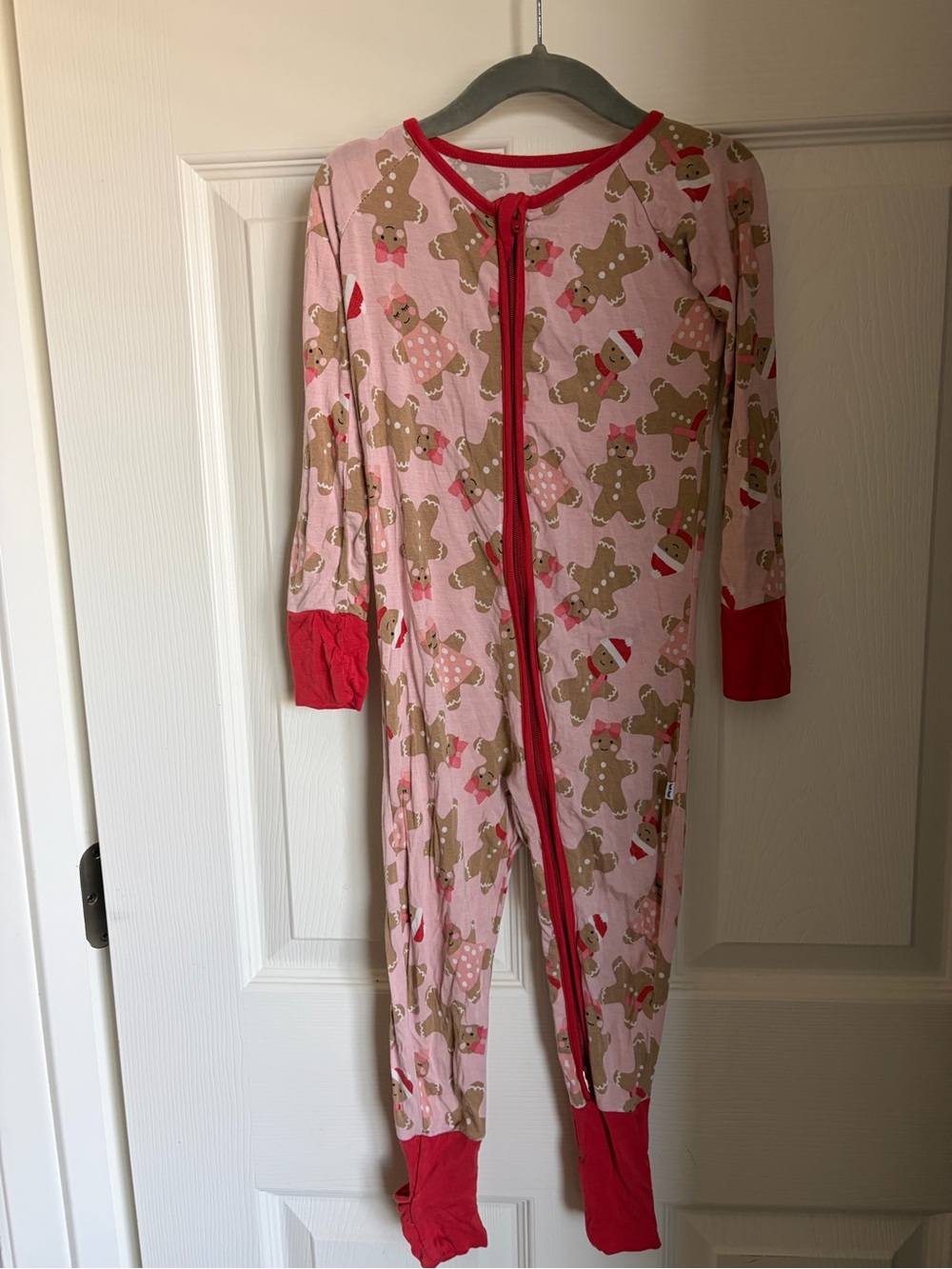 Little Sleepies Pink Gingerbread Print One-Piece Footie with Red Trim